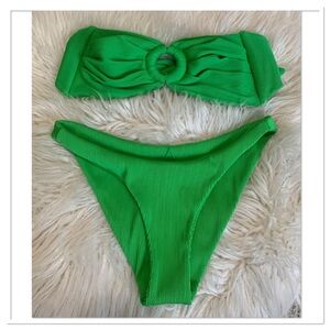 Kulani Kinis Ribbed Bikini Swimsuit Green Size Medium